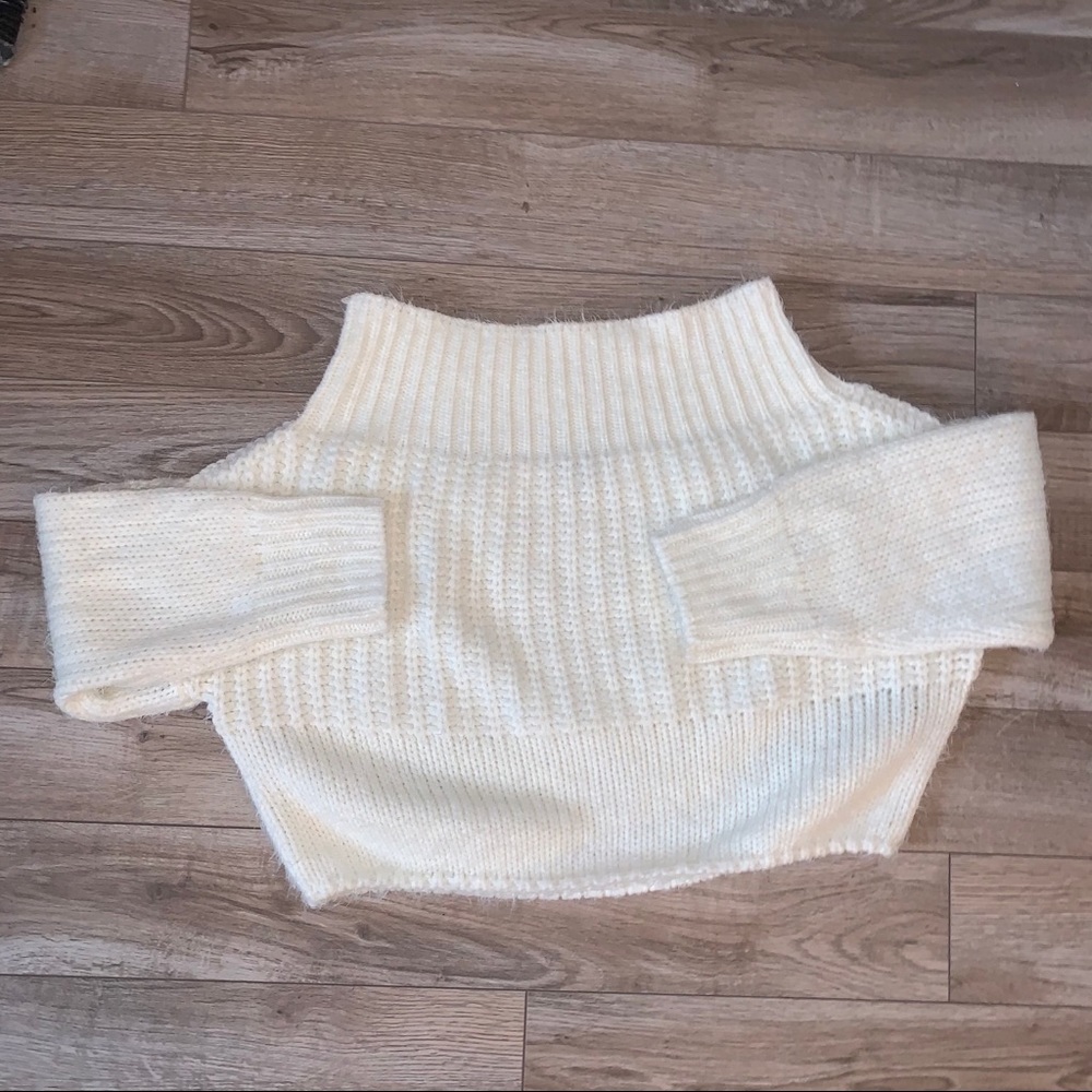 White off the shoulder knit sweater